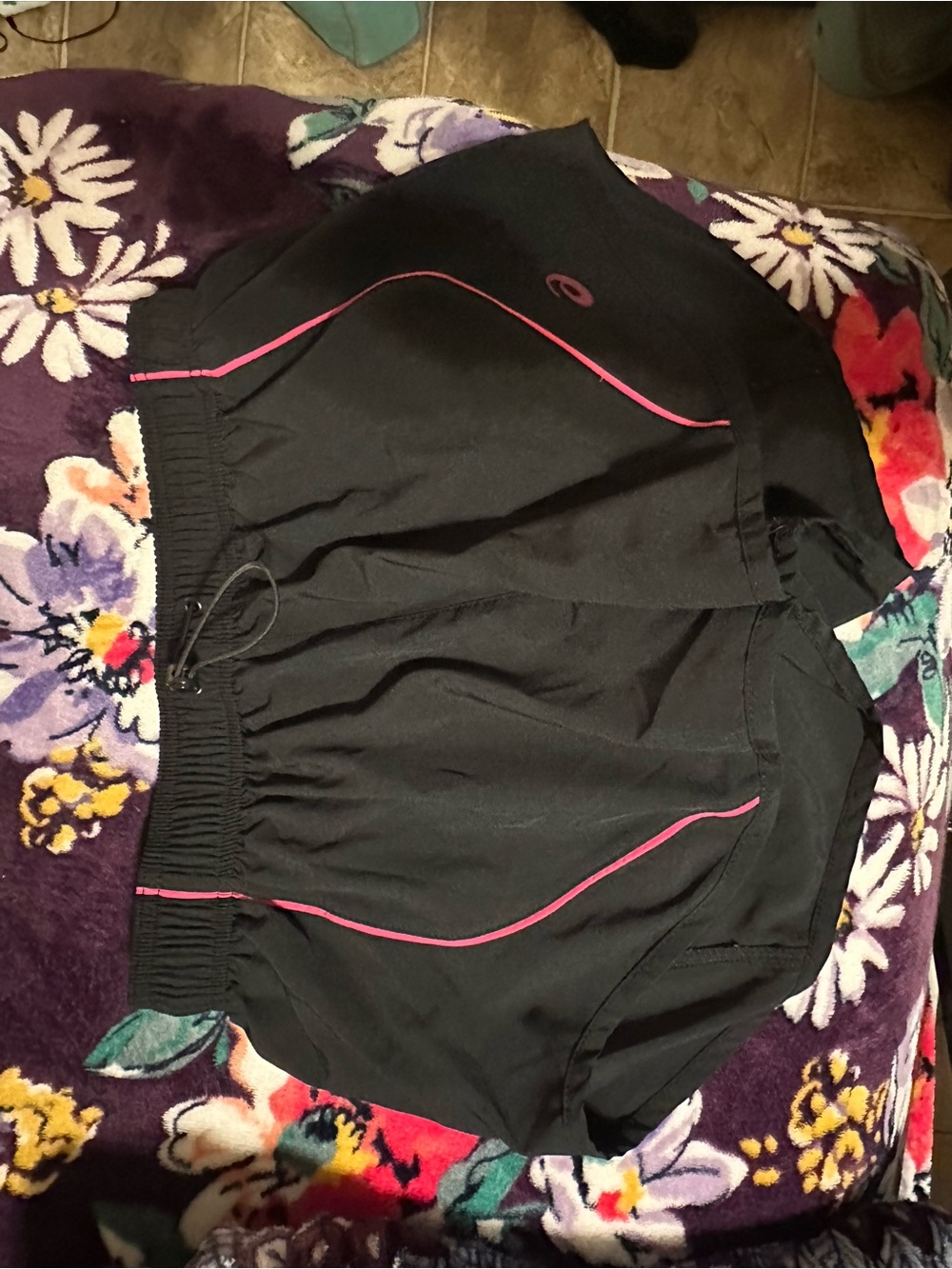 Asics Black Athletic Shorts with Pink Piping